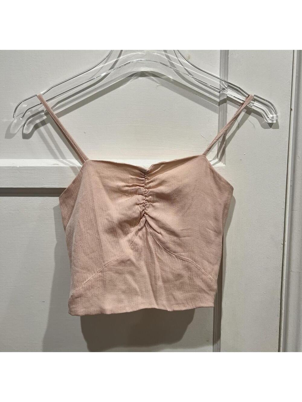 Peach Ruched Boho Crop Top Cami Small Spaghetti Strap Minimalist Summer Tank